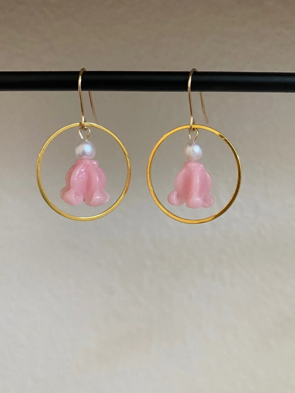 Handmade Pink Crown Flower Hoop Earrings